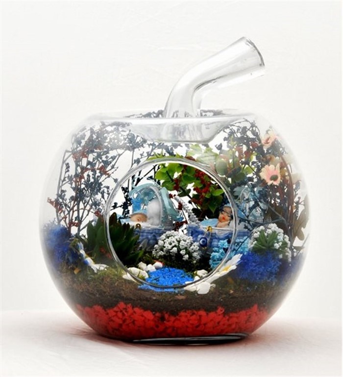 Hoşgeldin İkiz Erkek Bebekler Yapay Teraryum Kalite Çiçek